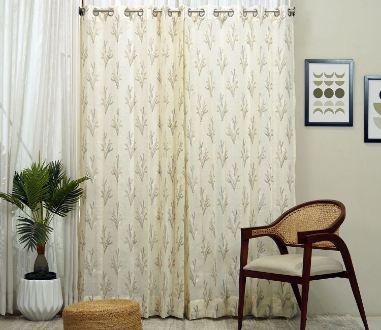 Pampa Sheer Long Door Curtains Set of 2 (Beige, 9 Feet)