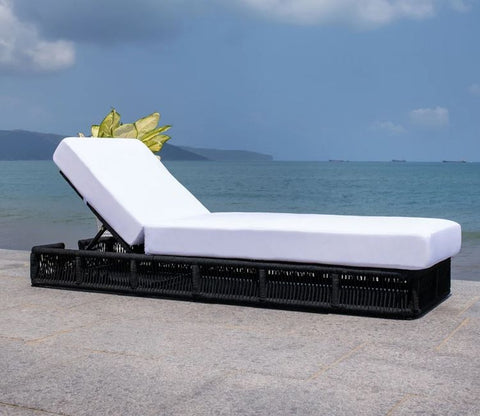 Black Rope Outdoor Patio Lounger With Off White Cushions