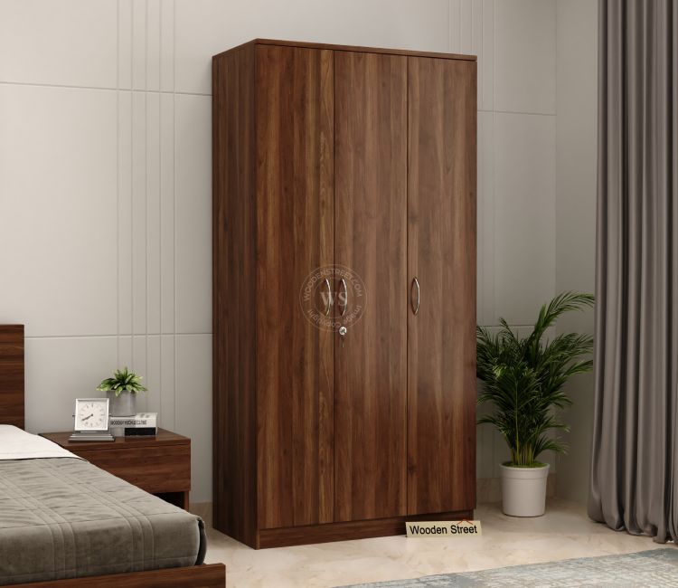 Kayden 3 Door Multi Utility Wardrobe With Hanging Rod (Columbian Walnut Finish)