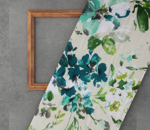 Aqua Flower Printed 100% Cotton Fabric