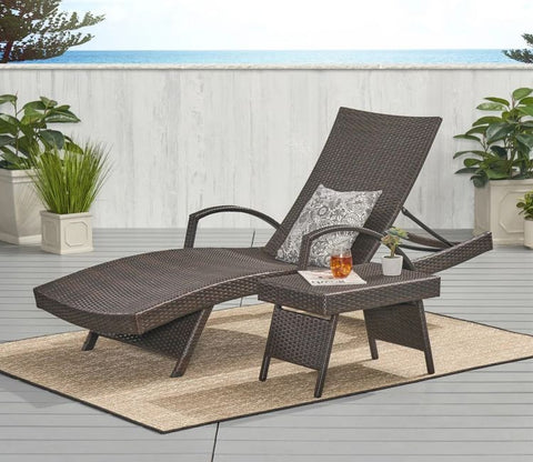 Dark Brown Outdoor Lounger With Table