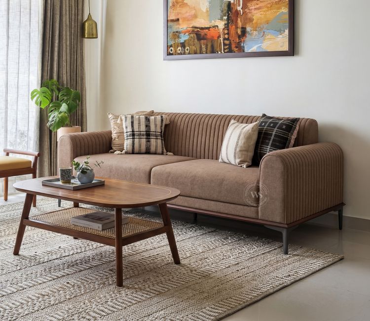 Lorenz 3 Seater Sofa (Cotton, Sand Brown)