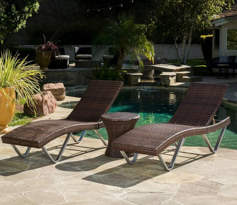 Dark Brown 2 Seater Lounger Set With Round Table