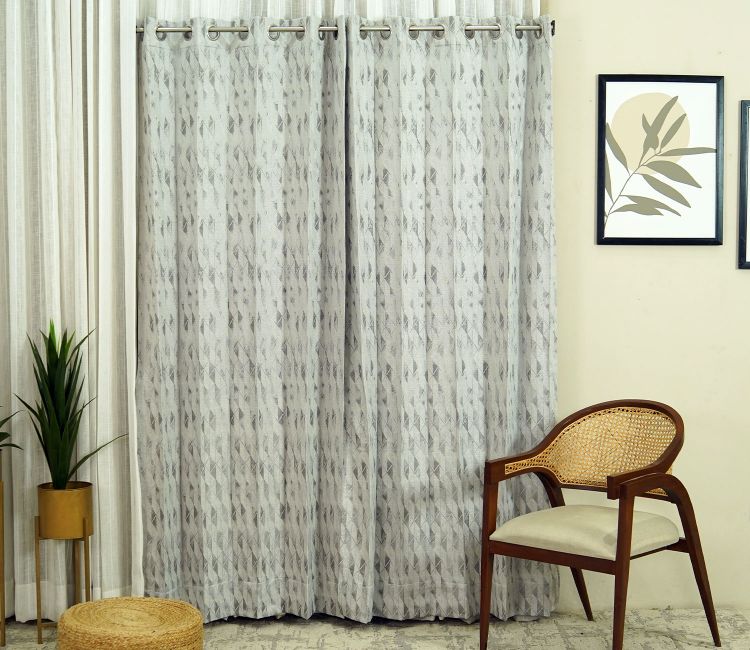 Diamond Cut 1 Piece Blackout Curtain (Grey, 7 Feet)