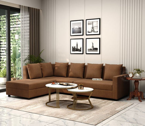 Sible L-Shape 6 Seater Left Aligned Fabric Sofa (Cotton, Mocha Brown)