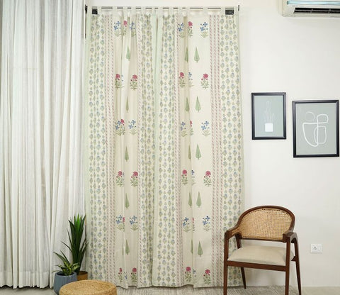 Gardenia Multi Butah 1 Piece Long Door Curtain (Beige, 9 Feet)