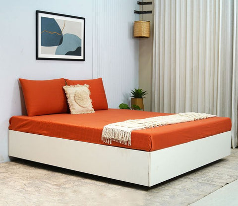 Dobby Checks Organic Bamboo 300 TC 2 Pillowcases and 1 Fitted Bedsheet (Orange, King Size)