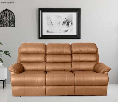 Valencia Motorized Leatherette Three Seater All Seat Recliner (Brown Upholstery)