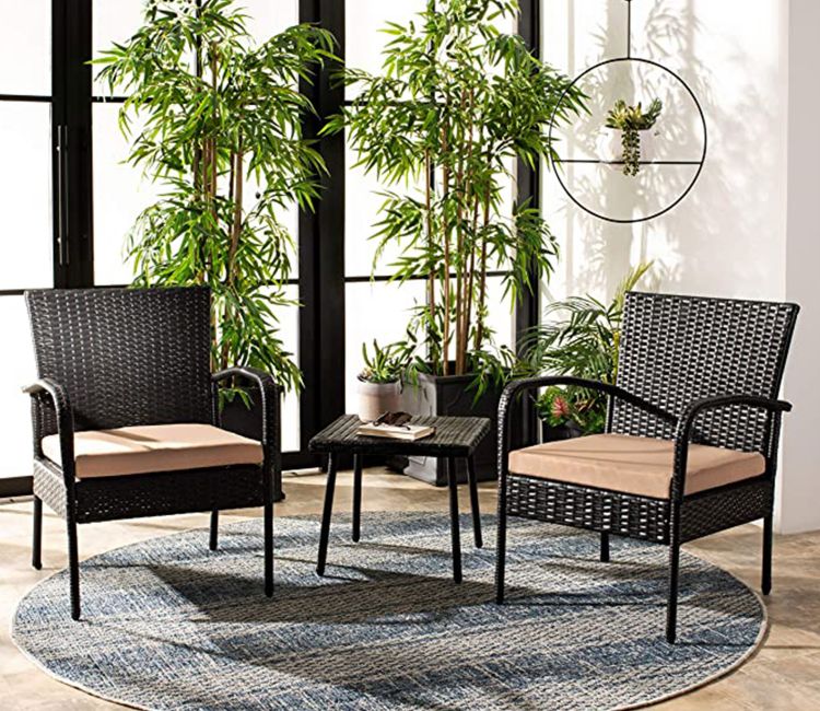 Dark Brown 2 Seater Outdoor Furniture Set With Cream Cushions