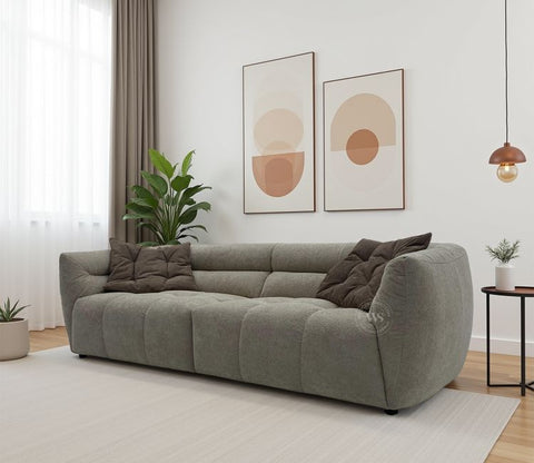 Skava Modern Bubble Tufted Fabric 3 Seater Sofa (Light Beige)