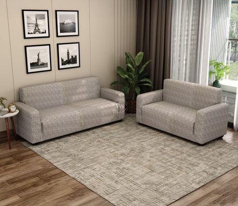 Hester Classic Textured Solid Colored Polyester Spandex 3+2 Sofa Cover Set (Grey)