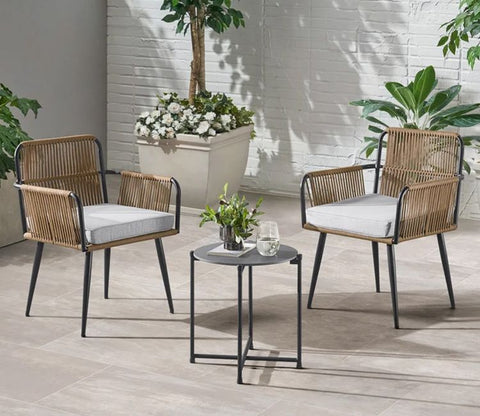 Beige Rope 2 Seater Chair With Table and Cushions Balcony Set
