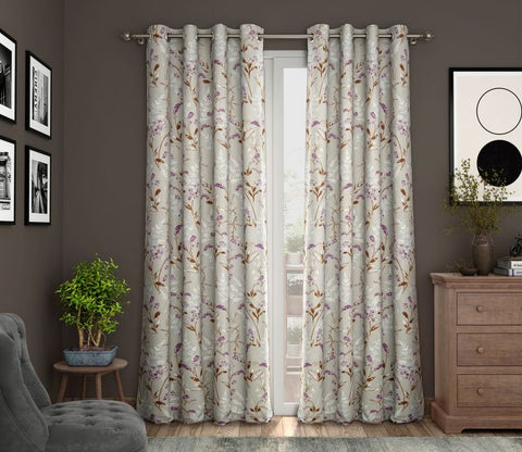 Fossil Daisy Uplands Floral Print Light-Filtering Door Curtains Set of 2 (Beige, 7 Feet)