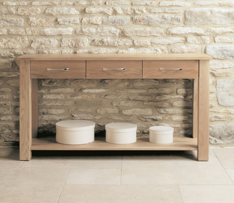 3 Drawer Teak Finish Wooden Console Table