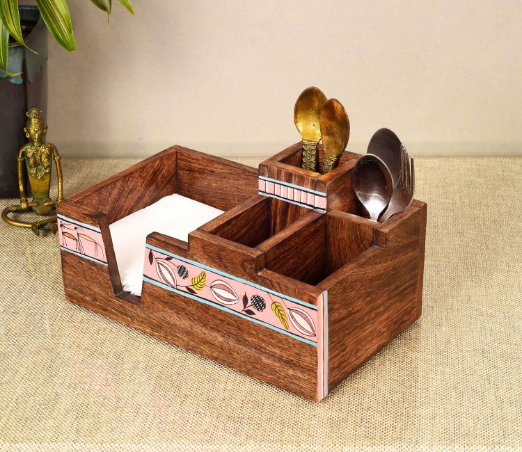 Leafy Charm Wooden Cutlery Holder