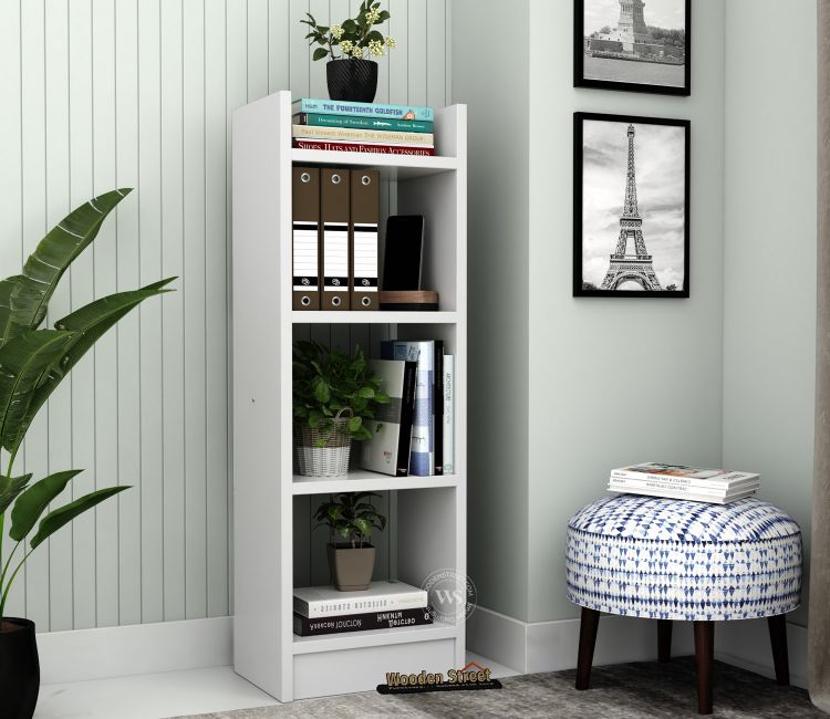 Fleming Engineered Wood Book Shelf With Open Storage (Frosty White Finish)