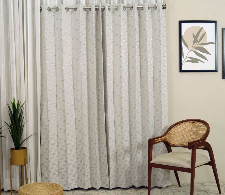Rose Sparkle Floral Printed Blackout 1 Piece Curtain (Grey, 7 Feet)