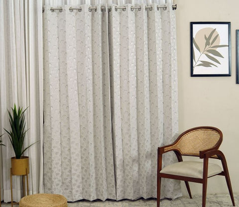 Rose Sparkle Floral Printed Blackout 1 Piece Curtain (Grey, 7 Feet)