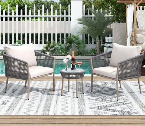 Grey Rope 2 Seater Chair Set And Off White Cushions