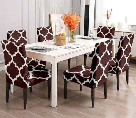 Terria Printed Polyester Spandex Chair Cover - Set of 6 (Brown)