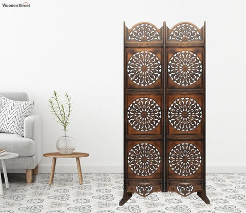 Adrian Floral Hand Carved Wooden Room Divider Single Panel With Stand