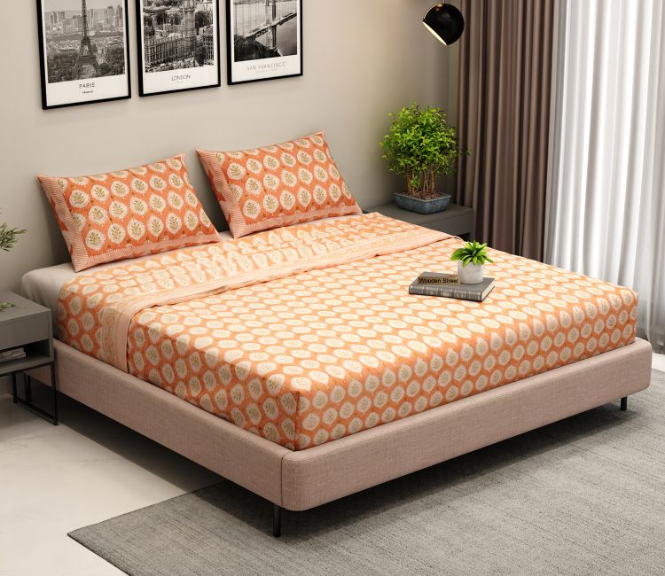 200 TC Floral Motif Double Bed Sheet - 100% Pure Cotton Bedsheet King Size With 2 Pillow Covers