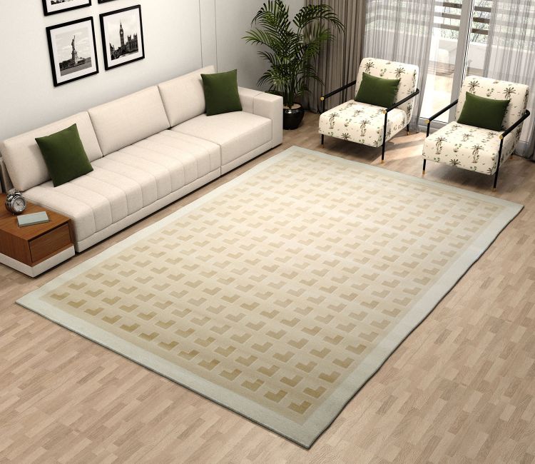 Bricka White and Beige Checkered Carpet  (11 x 7.8 Feet)