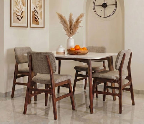 Vivara 4 Seater Dinining Set with Valence Quartz-Top Table and Vinara Upholstered Chair (Sand Brown)