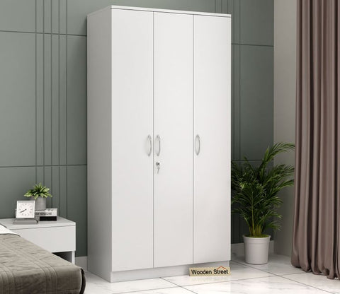 Kayden 3 Door Multi Utility Wardrobe With Lock (Frosty White Finish)