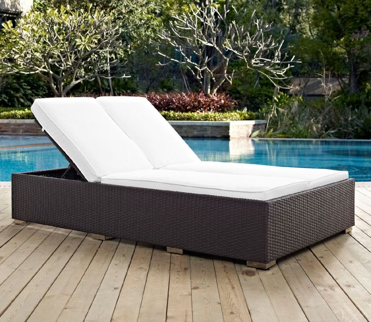 Dark Brown Big Patio Lounger With White Cushions
