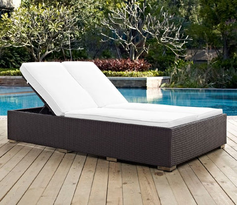 Dark Brown Big Patio Lounger With White Cushions