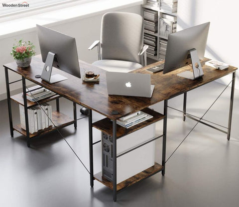 L Shaped Desk with Shelves and Reversible Corner Computer Desk