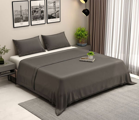 Organic Bamboo Bedsheet Single Size Bed, 300 TC with 1 Pillowcase and 1 Flat Bedsheet (Charcoal Grey)