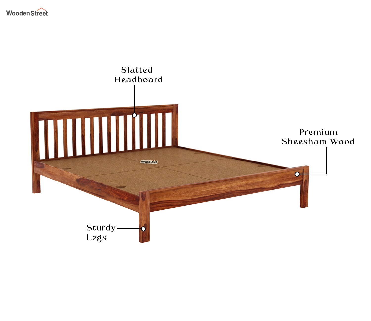 Venice Wooden King Size Bed Without Storage (Honey Finish)