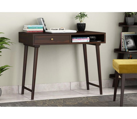 Lynton Study Table with Drawer and Open Storage (Walnut Finish)
