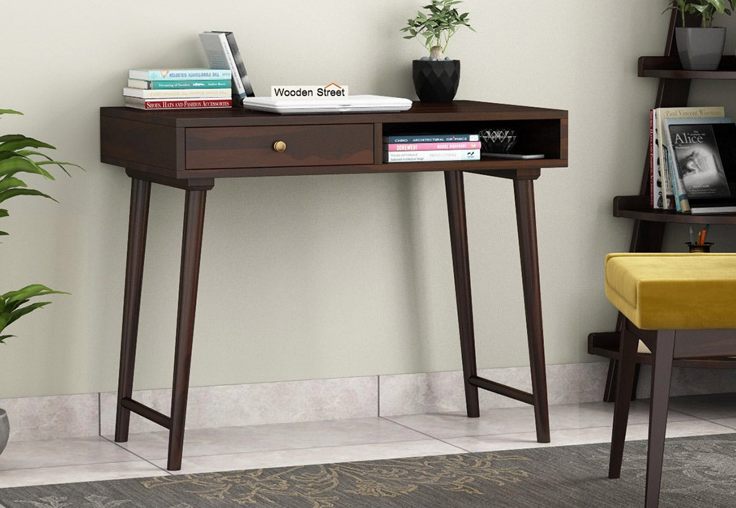 Lynton Study Table with Drawer and Open Storage (Walnut Finish)