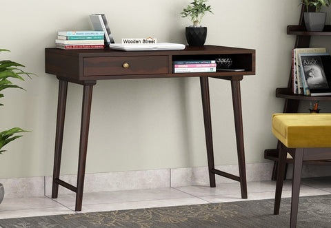 Lynton Study Table with Drawer and Open Storage (Walnut Finish)