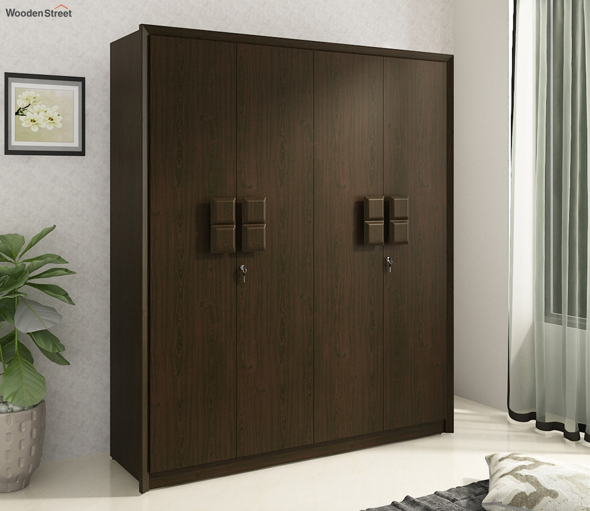 Kosmo Choco 4 Door Wardrobe (Flowery Wenge Finish)