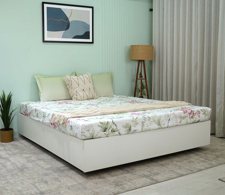 Botany Flat Cotton Bed Sheet King Size with 2 Pillow Covers (Blue)