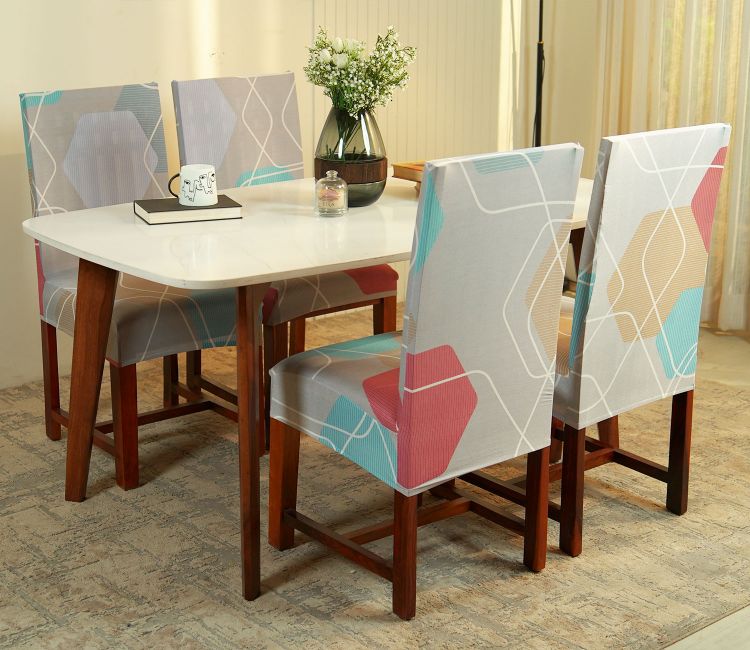 Agnus Modern Abstract Printed Polyester Spandex 4 Piece Chair Cover (Multi Colour)
