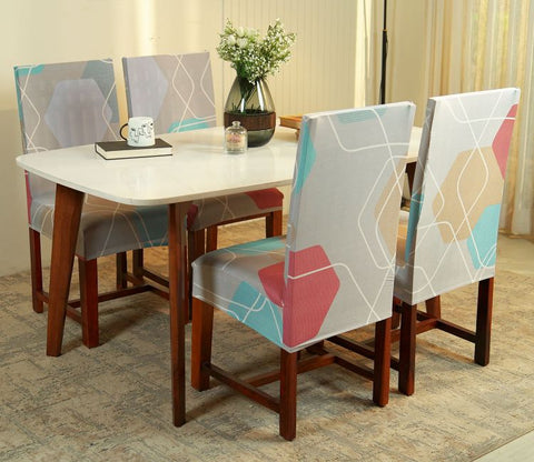Agnus Modern Abstract Printed Polyester Spandex 4 Piece Chair Cover (Multi Colour)