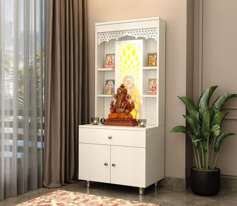 Vidyut Engineered Wood Home Temple With Inbuilt LED Light System (White Finish)