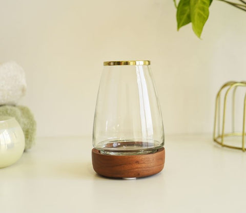 Taya Designer Glass With Wood Tooth Brush Holder