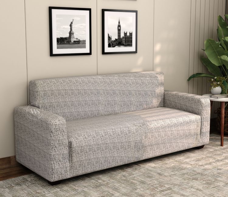 Hester Classic Textured Solid Colored Polyester Spandex 3 Seater Sofa Cover (Grey)