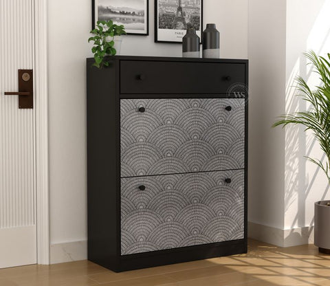 Kazen Engineered Wood Shoe Rack with Tilt Out Mechanism (Scallop Pattern)