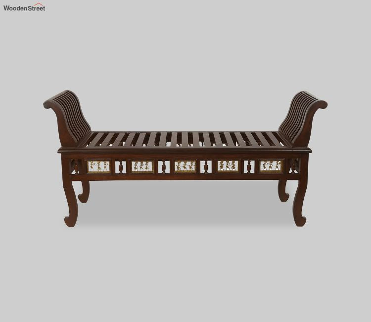 Myla Ottoman Double Seater in Striped Wood Pattern with Walnut Finish