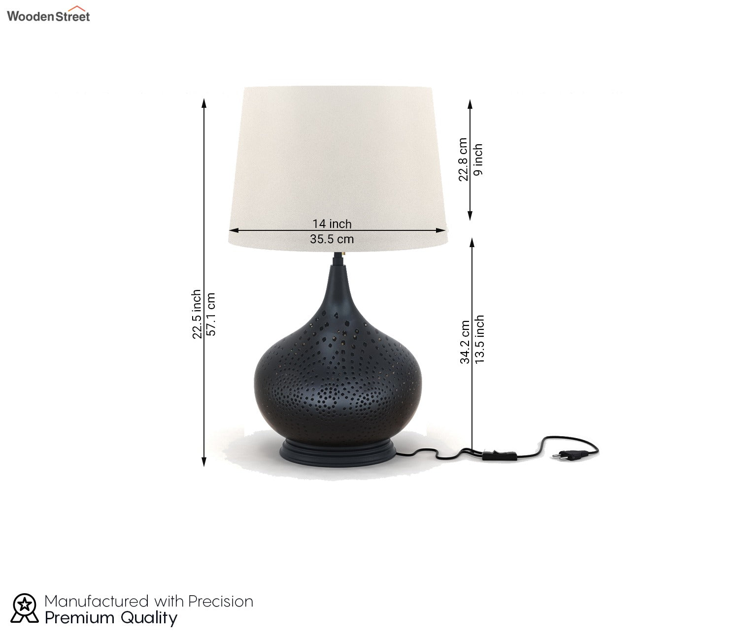 Wick Metal Black Table Lamp
