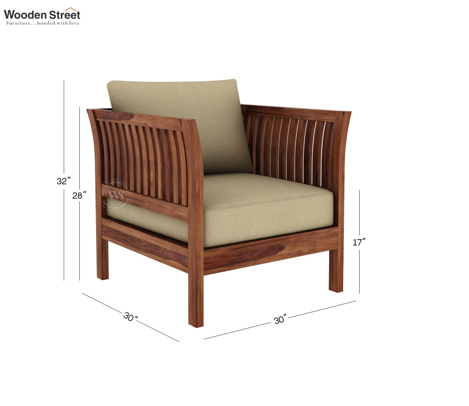 Raiden 1 Seater Wooden Sofa (Honey Irish Cream)