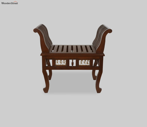 Cleo Ottoman Seater in Striped Wood Pattern with Walnut Finish