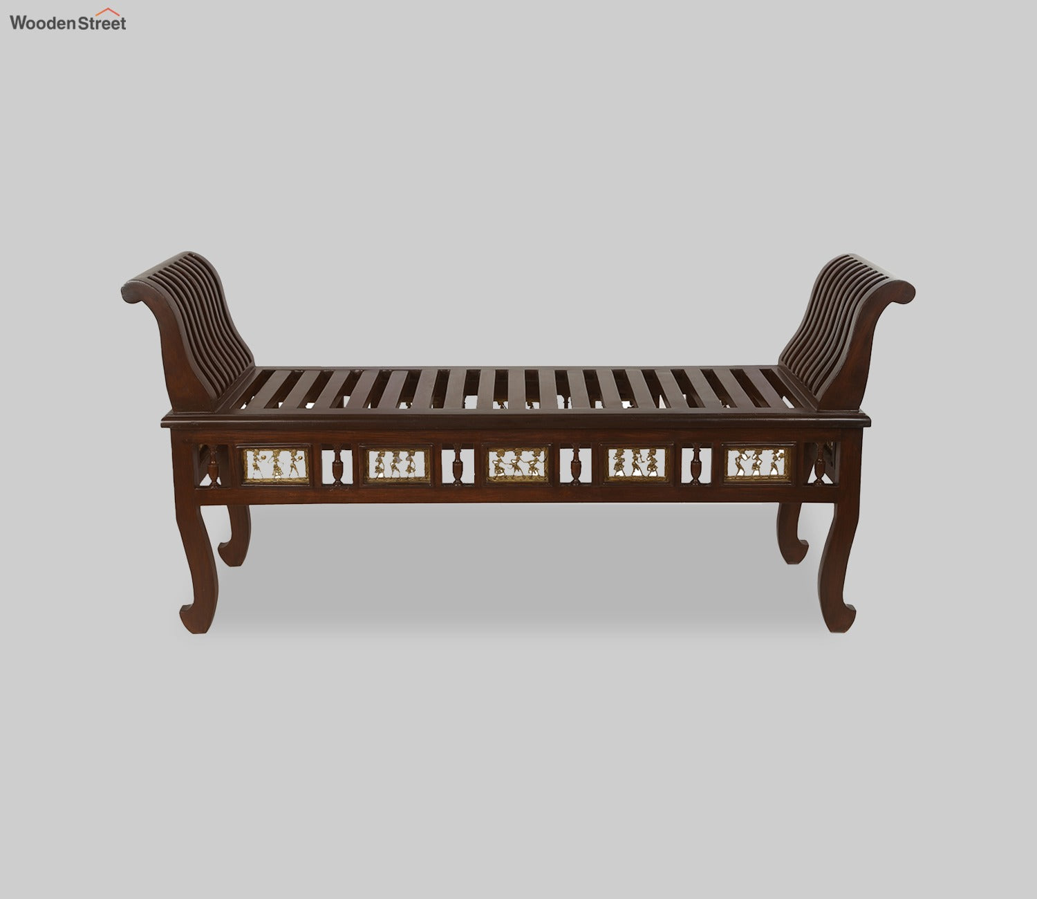 Myla Ottoman Double Seater in Striped Wood Pattern with Walnut Finish